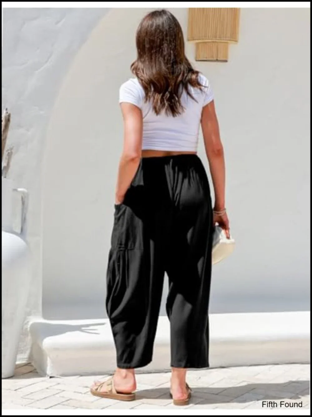 Linen Wide Leg Pants Drawstring Elastic Waist with Pockets Summer Travel Casual